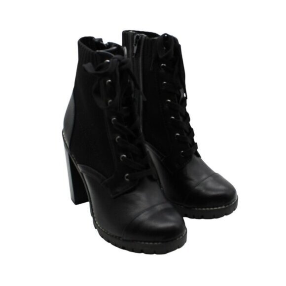 BCBGENERATION Womens Black Stretch Cushioned Lug Sole Lace Pilas Cap Booties - Picture 2 of 9